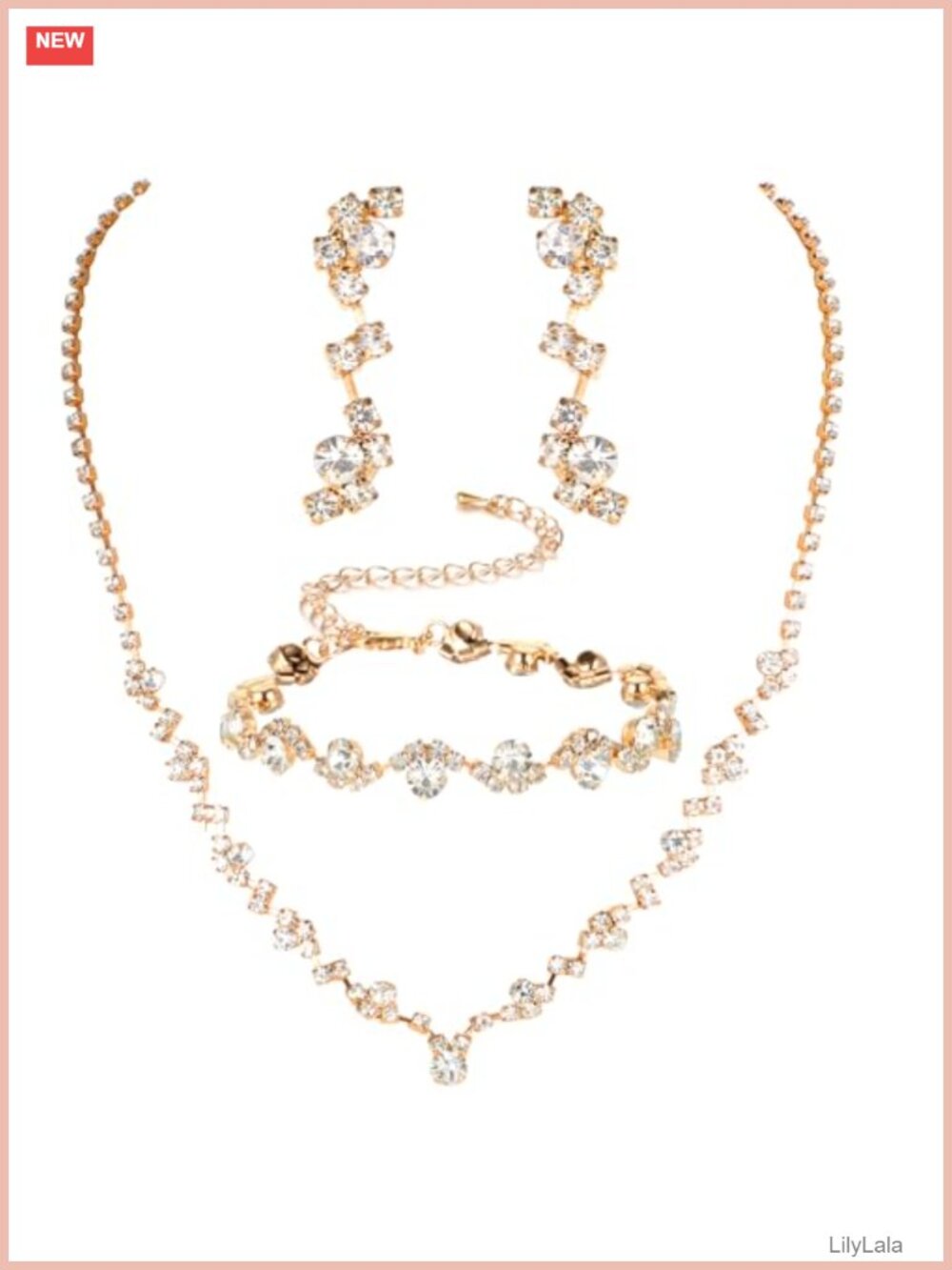 Rhinestone Crystal Necklace Bracelet Earrings Set Silver Prom Wedding Jewelry
